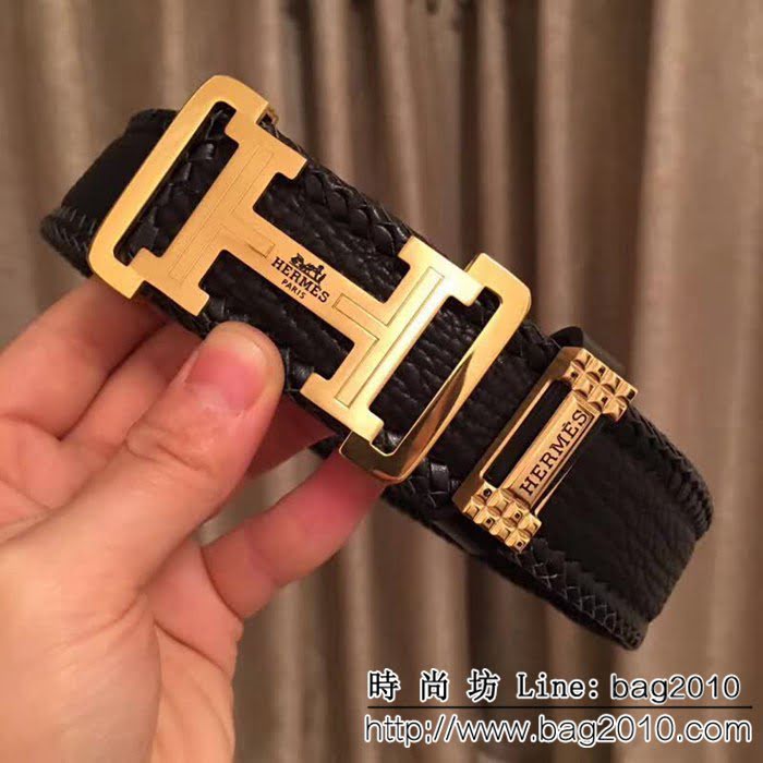 愛馬仕HERMES 太平洋深海鯊魚皮 鑲鑽貓眼石高端男士皮帶 HHG1154